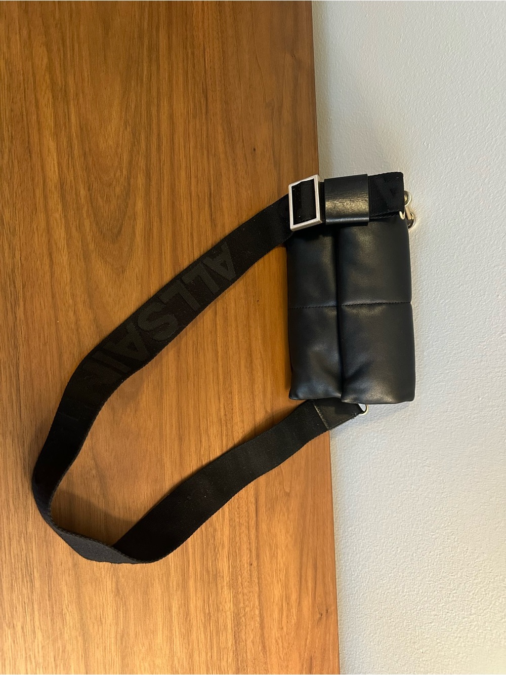 All Saint Black Puffer Crossbody Bag with Wide Strap